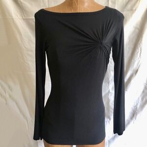 NWOT Asymmetric Pinched Front Boat Neck Top, Black